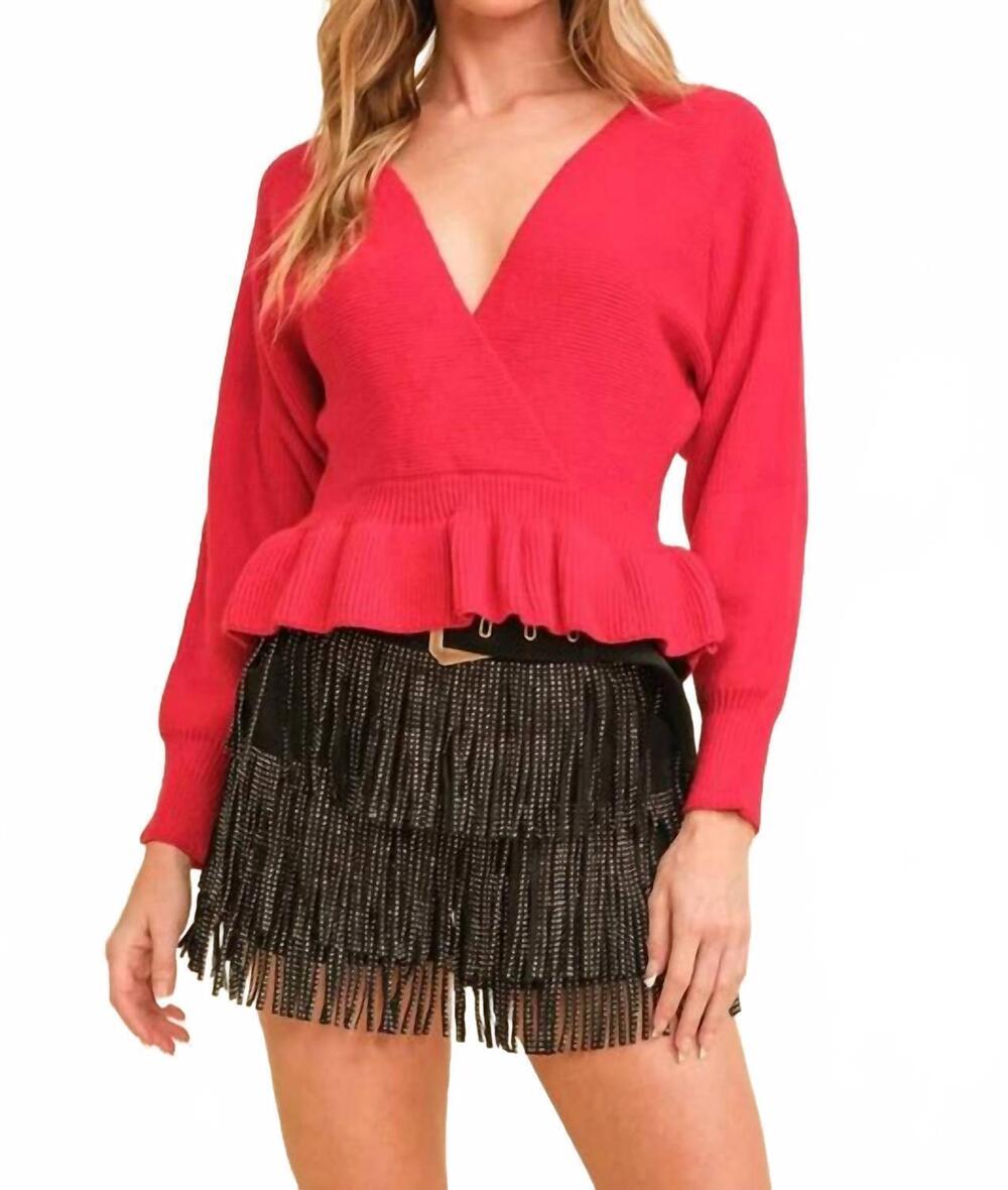 NEW CLOUD TEN ribbed long sleeve sweater in red